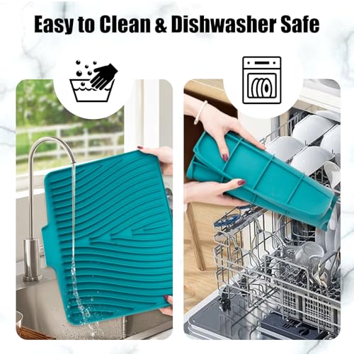 Silicone Dish Drying Mat for Kitchen Counter (Green-1pc / 20" x 15")