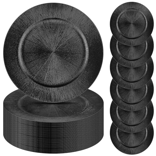 50 Pcs Charger Plates Bulk (Modern Style / Black)