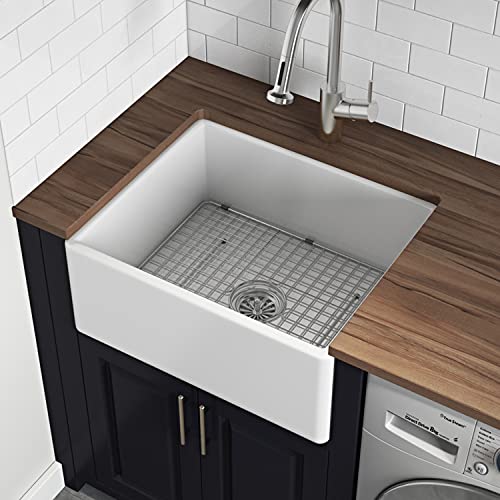 23x18 in White Fireclay Farmhouse Utility Sink (24 Inch - Single Bowl)