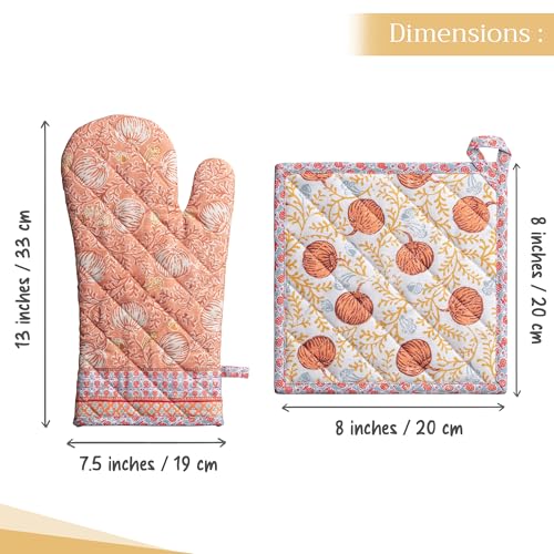 100% Cotton Oven Mitt & Pot Holder Set (033 - Harvest Festival / 7.5" x 13" & 8" x 8" (Oven Mitt & Pot Holder))