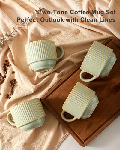 Ceramic Coffee Mugs Set of 4 with Rack (Green Earth / 15 Ounces)