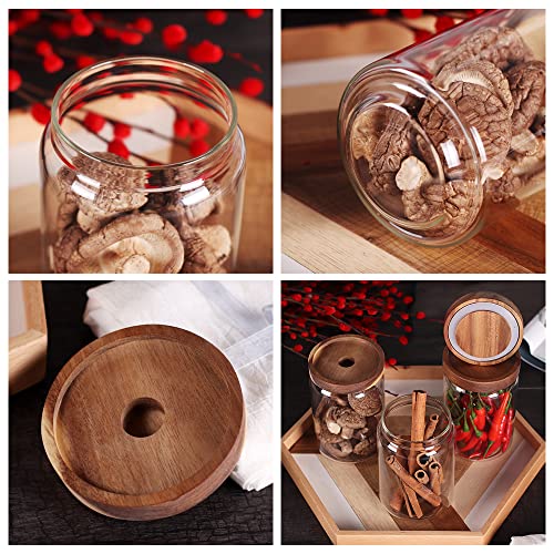 Glass Jars Food Storage Containers with Airtight Acacia Lids (3set Acacia Lids)