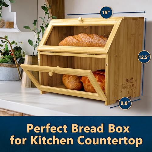Bamboo Bread Box Space Saving Rustic Flat