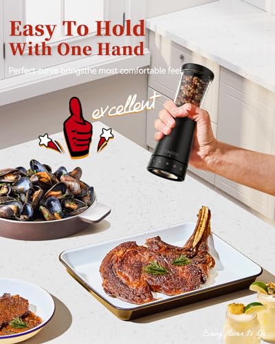 Electric Salt and Pepper Grinder Set with Storage Base (Black)