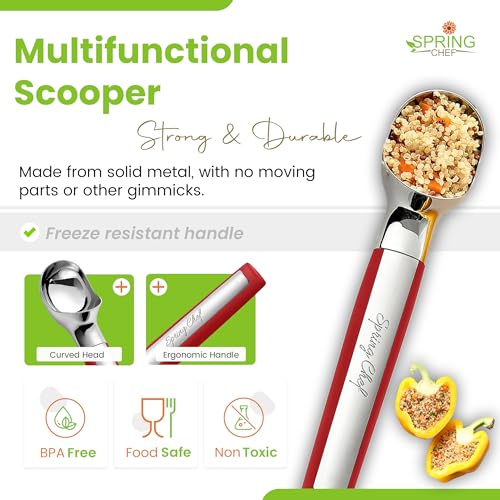 Heavy Duty Metal Ice Cream Scoop with Soft Grip Handle (Red)