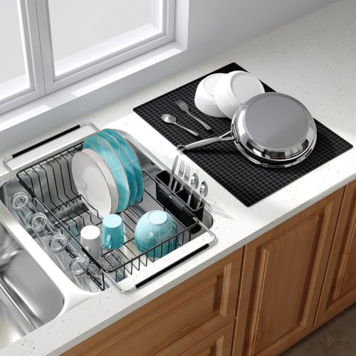 Black Dish Drying Rack in Sink with Mat (Black / For 12"-30"w Sink, with Mat)