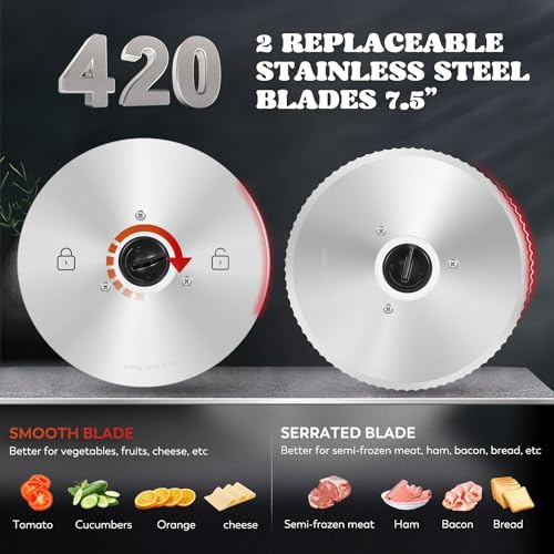 Meat Slicer Electric 200W with 7.5’’ Blades (Silver)