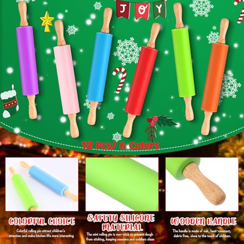12 Pcs Small Rolling Pin Kids 12 Inch Mini Silicone Rolling Pin (12 Count)