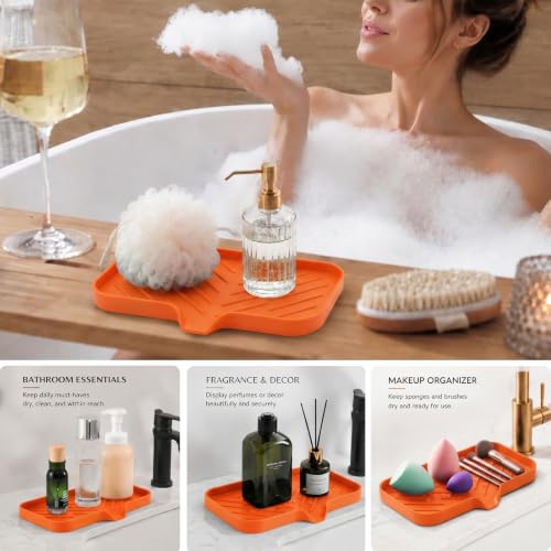 Silicone Soap Dish with Drain Spout (Orange / M(9.6"×5.3"))