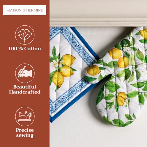 100% Cotton Oven Mitt & Pot Holder Set (032 - Cedrat / 7.5" x 13" & 8" x 8" (Oven Mitt & Pot Holder))