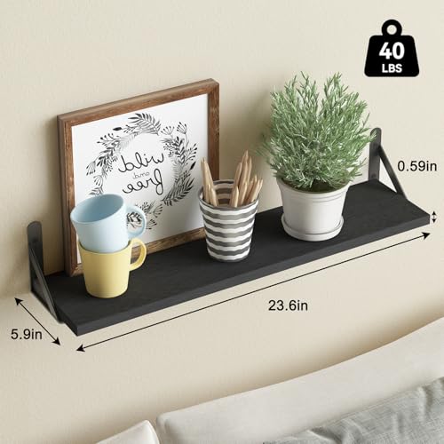 23.6in Floating Shelves for Wall Home Decor (Black / 23.6 x 6.1 x 0.59 inches)