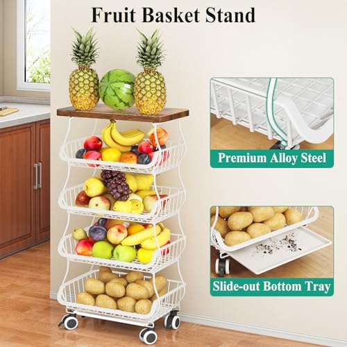 5 Tier Fruit and Vegetable Basket Stand for Kitchen (White / 5 Tiers)