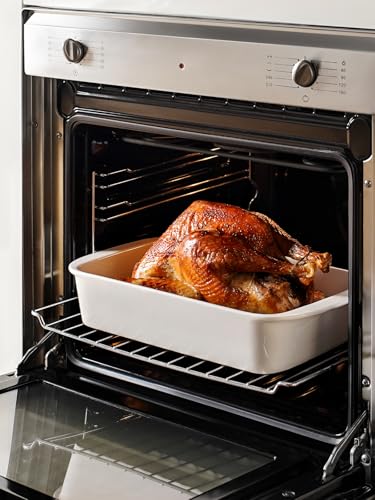 9x13 Ceramic Casserole Dish with 304 Stainless Rack (White / 13.7")