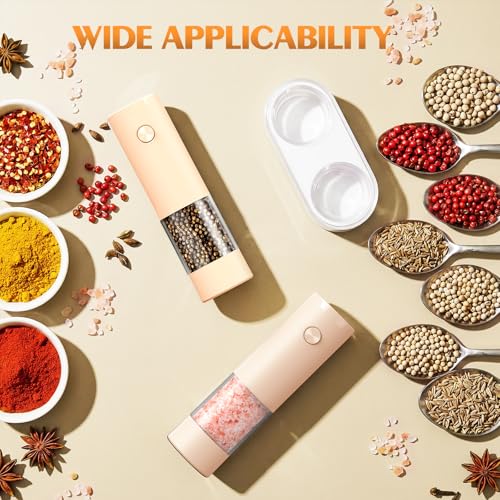 Electric Salt and Pepper Grinder Set Automatic Battery Pepper Mill Shakers Adjustable Coarseness Upgraded Larger Capacity with Led Home and Kitchen Appliances Birthday Gifts for Women Mom (Orange)