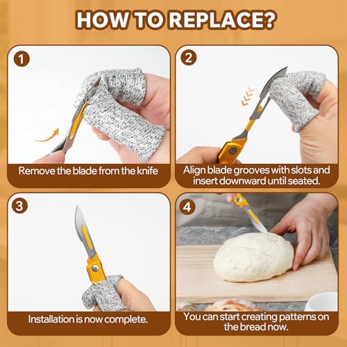 Folding Bread Lame with 10 Blades for Sourdough Bread Baking (Gold)