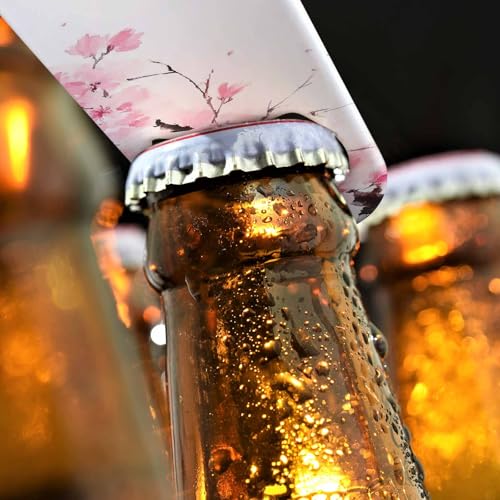 Watercolor Cherry Blossom Stainless Steel Bottle Opener Sakura Branches Japanese Pink Floral Nature Art Flat Beer Bottle Opener Keychain for Home Kitchen Bar Restaurant Party Birthday Gift (Cherry Blossom)