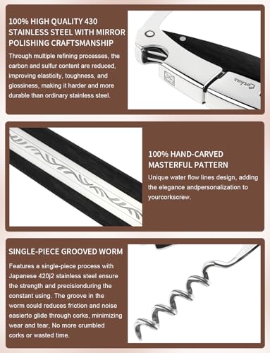 Wine Key CORKAS Prestige Waiter Corkscrew with Ebony Handle