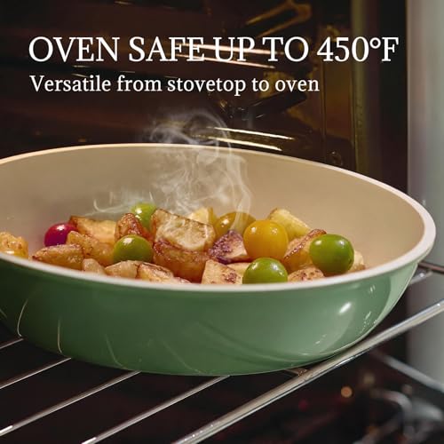 Ceramic Cookware Set Non Stick 8Pcs Pots and Pans Set Detachable Handle Induction Kitchen Cooking Set with Frying Pans Oven Dishwasher Safe (Forest)