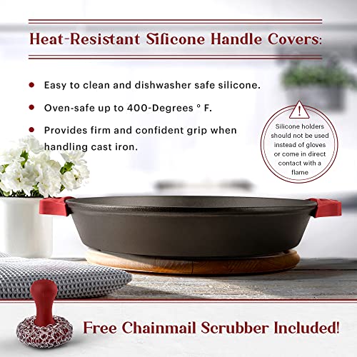 Cast Iron Skillet + Chainmail Scrubber Cleaner (Dual Handle Skillet / 17")