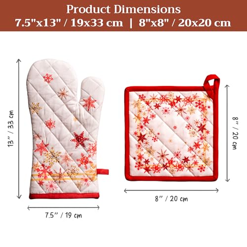 100% Cotton Oven Mitt & Pot Holder Set (082 - Crystal Star / 7.5" x 13" & 8" x 8" (Oven Mitt & Pot Holder))