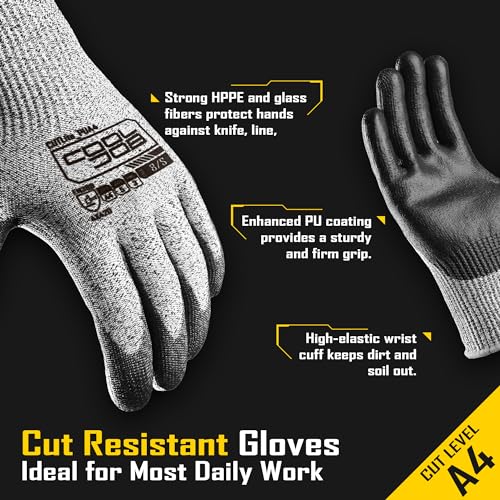 12 Pairs A4 PU Cut Resistant Safety Work Gloves with Grip (12 Count)