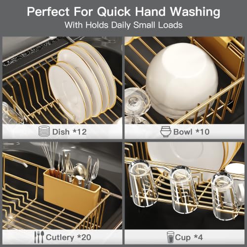 Gold Expandable Dish Drying Rack Over Sink with Anti (Gold / For 11.5"-16" W Sink with Cup Holder)