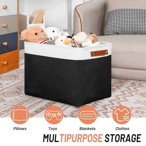 Large Storage Baskets Fabric Storage Bins (White&Black / XL-16"x 12"x12")