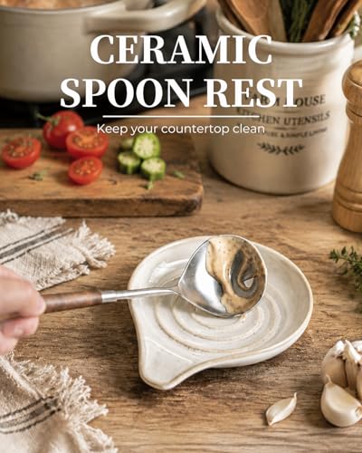Spoon Rest Ceramic Spoon Rest Kitchen Spoon Holder for Stove Top (Beige with Speckled)