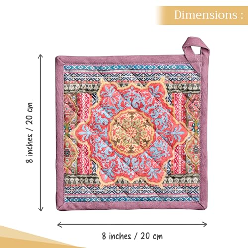 Pot Holders 100% Cotton Potholders (075 - Ispahan / 8" x 8" (Pot Holder Pack of 1))