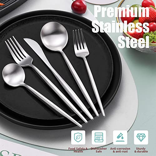Matte Silverware Set for 4 (Silver / 20 Pieces Set)