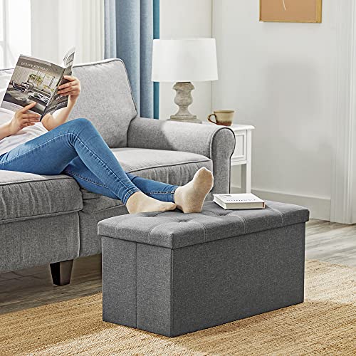 Ottoman Storage Bench (Dark Gray + White / 15"D x 30"W x 15"H (without Flipping Lid))