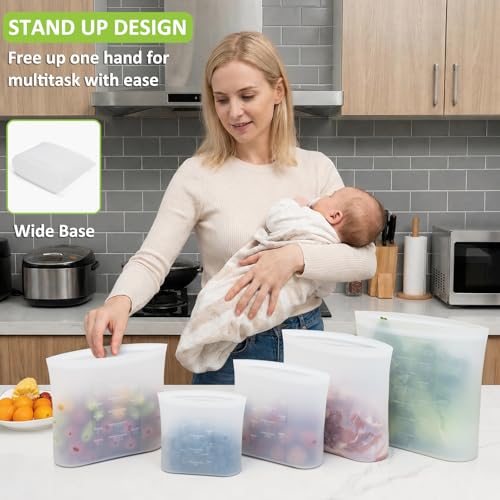 100% Silicone Reusable Storage Bag (Translucent|XL+L+M+S+XS|9 Pack)