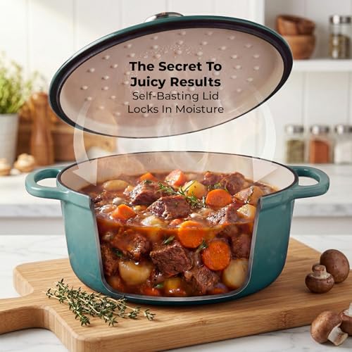 6.4QT Enameled Cast Iron Dutch Oven Pot with Lid (Aventurine / 6.4 Quart)