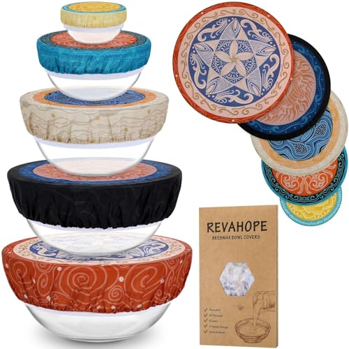 5Pcs Reusable Beeswax Elastic Bowl Covers for Bread Proofing and Food Cover (Concentric Circle)
