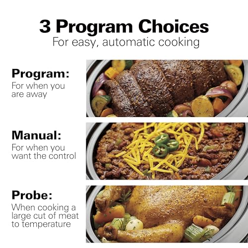 Portable 6 Quart Set & Forget Programmable Slow Cooker (Stainless Steel)