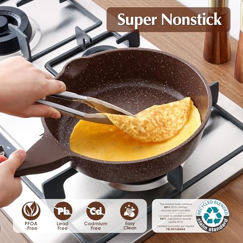 Nonstick Deep Frying Pan Skillet (Toffee Brown / 10-inch/3.5QT)