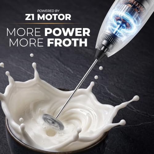 Powerful Milk Frother Wand With Duracell Batteries (Gift Box White & Black / Z1 Motor + Batteries)