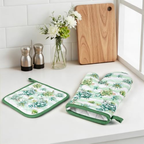 Succulent Oven Mitts and Pot Holders Set (Succulent / Oven Mitt x1 & Pot Holder x1)