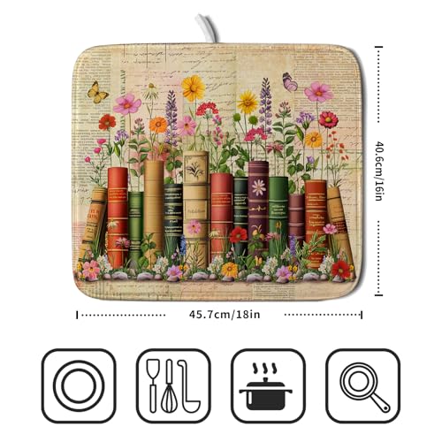 Colorful Books Kitchen Drying Mat (Book Shelf / 18" x 16")