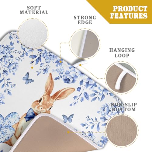 Vintage Microfiber Dish Drying Mat Blue Easter Floral Kitchen Drying Mats for Dishes 18 X 16 (Vintage Easter Blue / 18" x 16")