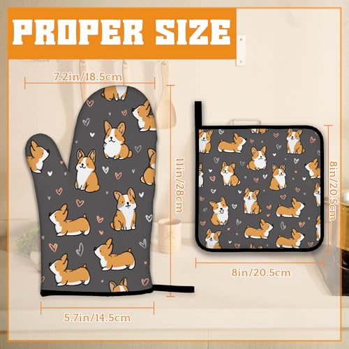Cute Corgi Dog Oven Mitts and Pot Holders (4 Count)