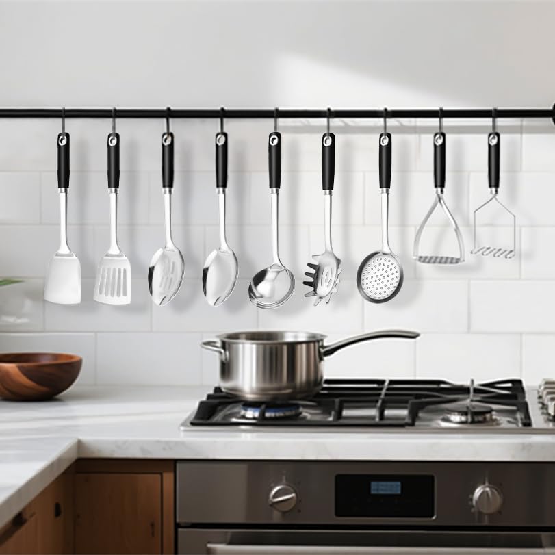 18 0 Stainless Steel Cooking Utensils Set (9PCS-Cooking Utensils Set / Black)