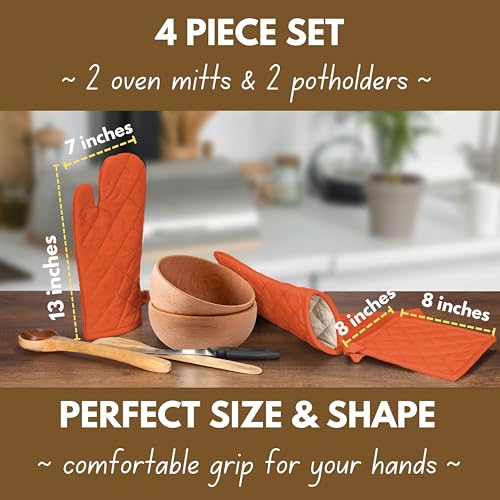 4 Piece Set 2 Oven Mitts & 2 Potholders (Orange)
