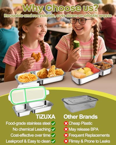 2 Pack Stainless Steel Snack Containers (2 compartment Orange Green)
