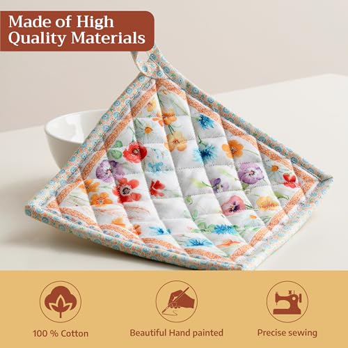 Pot Holders 100% Cotton Potholders (039 - Summer Whisper / 8" x 8" (Pot Holder Pack of 1))