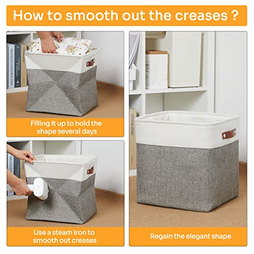 13 inch Fabric Storage Cubes 4 Pack Foldable Baskets (White&Grey / Cube/4P-13"x13"x13")