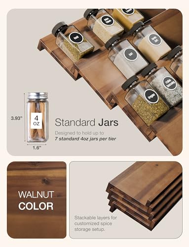 Acacia Wooden Spice Rack Organizer for Cabinet (4 Count)