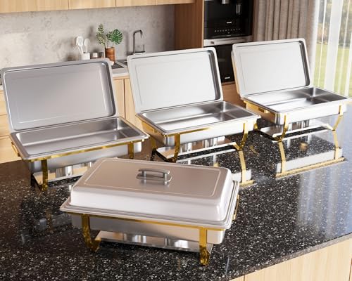 4 Pack 8QT Chafing Dish Full Set (4 Pack - Gold Frame)