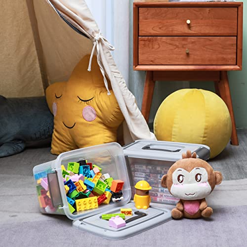 4 Packs 6 QT Plastic Storage Bins with Latching Lids Stackable Storage Containers for Organizing Clear Storage Box for Garage (6.0QT / 4 PACK GREY)