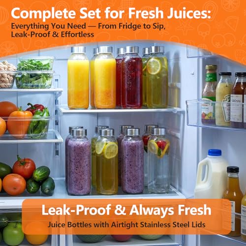 Glass Juice Bottles with Lid 12 oz (Clear Glass Bottle 12 Pack / 12 Ounces)